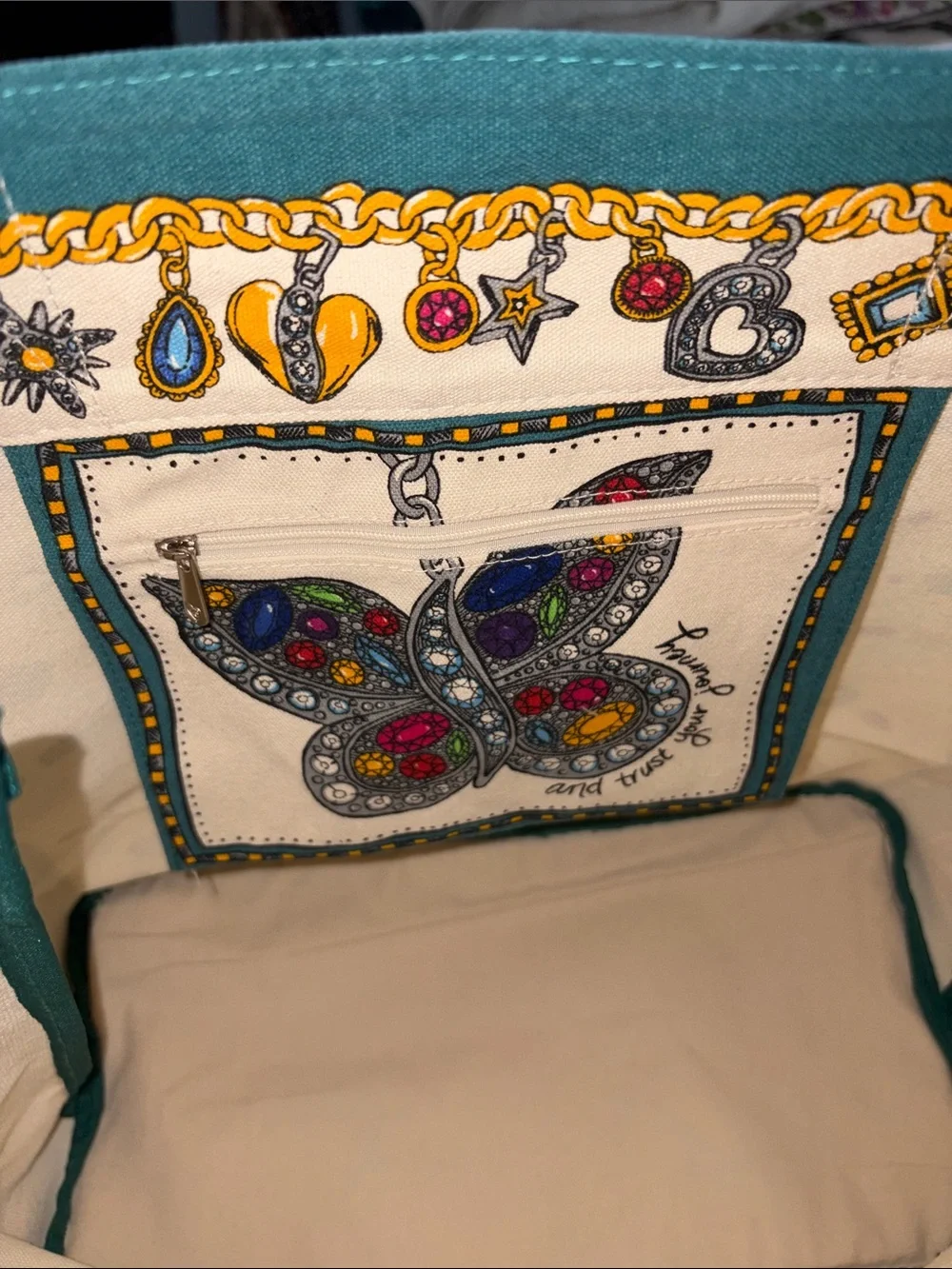 Nwot Brighton Limited Edition Charmed Love Canvas Tote Bag Whimsical Folk Art
